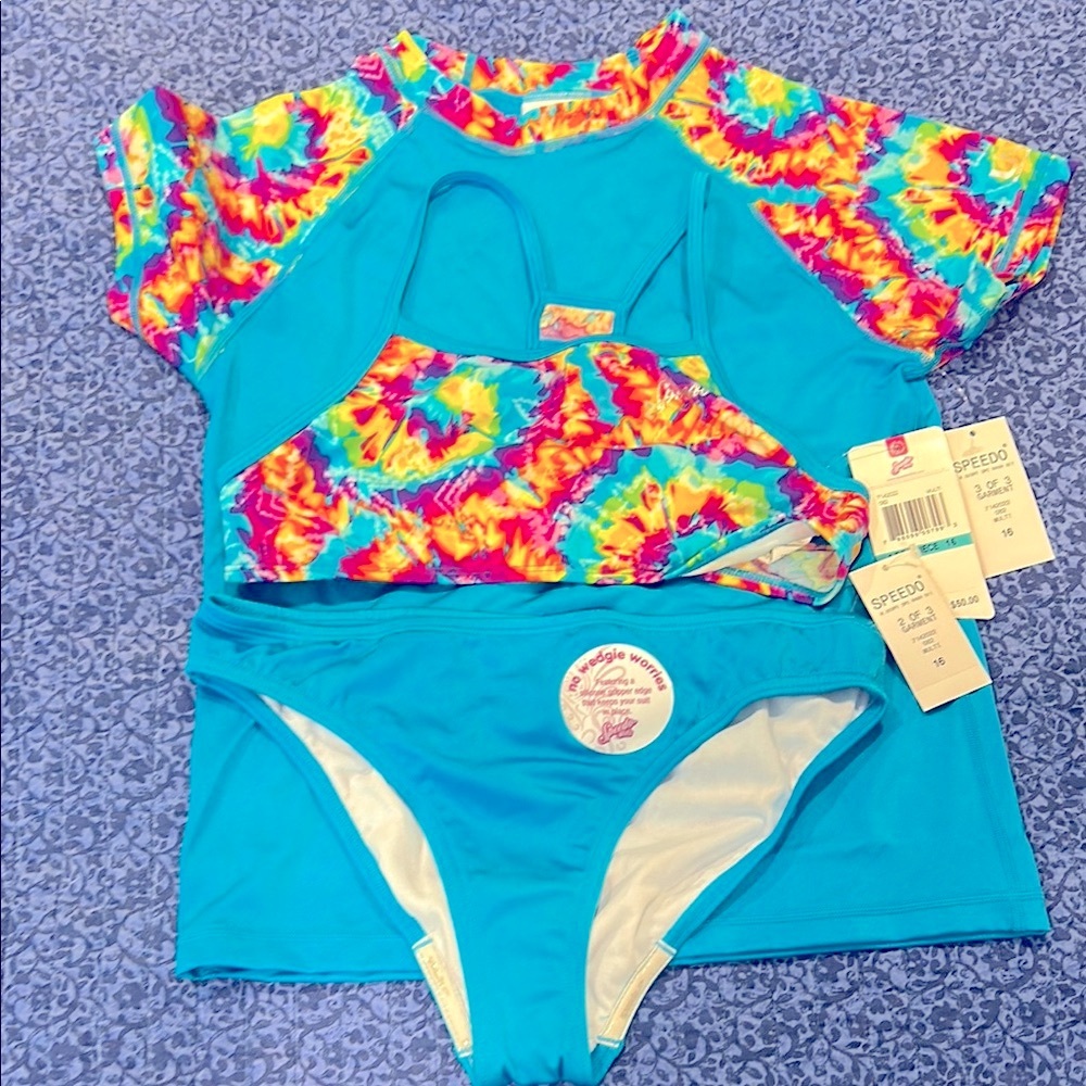 Speedo Blue Rashguard with Floral Sleeves